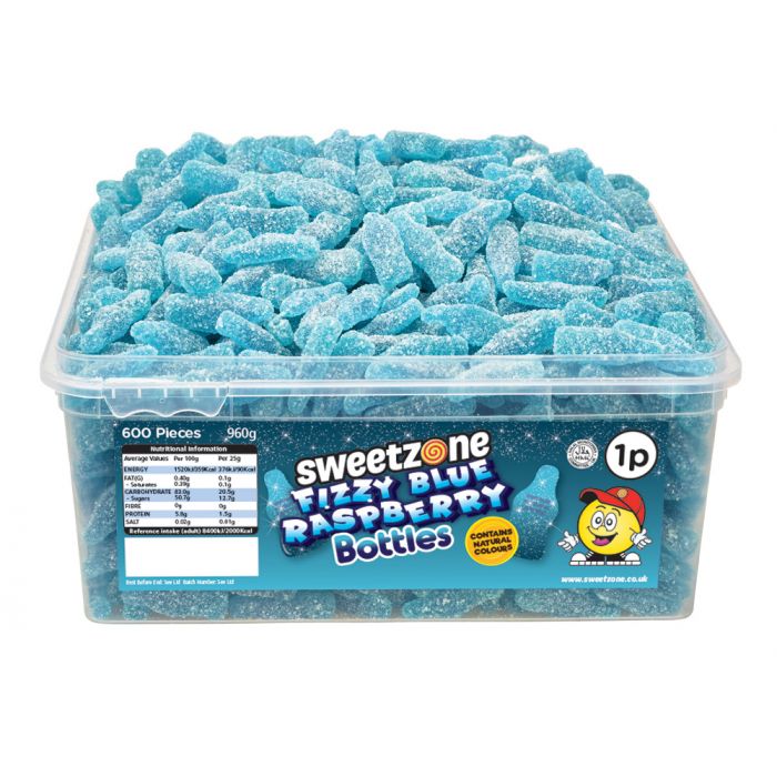 Sweetzone Fizzy Blue Raspberry Bottles Tub 960g