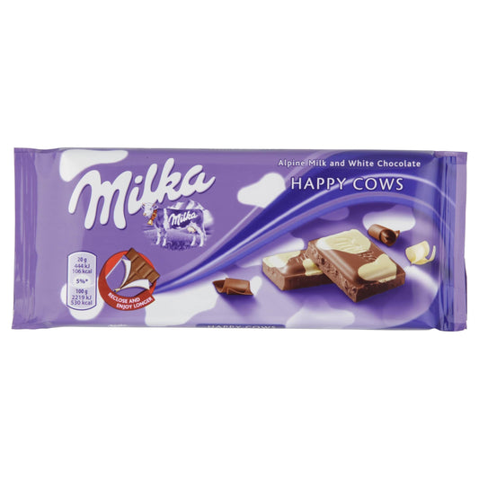 Milka Happy Cows Milk &amp; White Chocolate Bar 100g