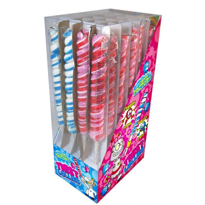 Crazy Candy Factory Strawberry & Bubblegum Twist Lollipops Case 80g